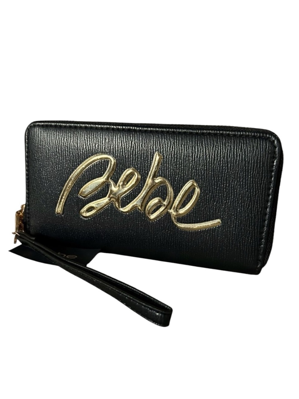 NEW Bebe Gianna Black Gold Wristlet Wallet